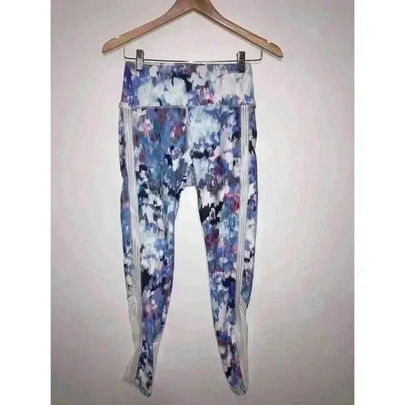 Fabletics Print Leggings Mesh Panel Abstract Print Stretch Blue White Si… - Picture 3 of 12